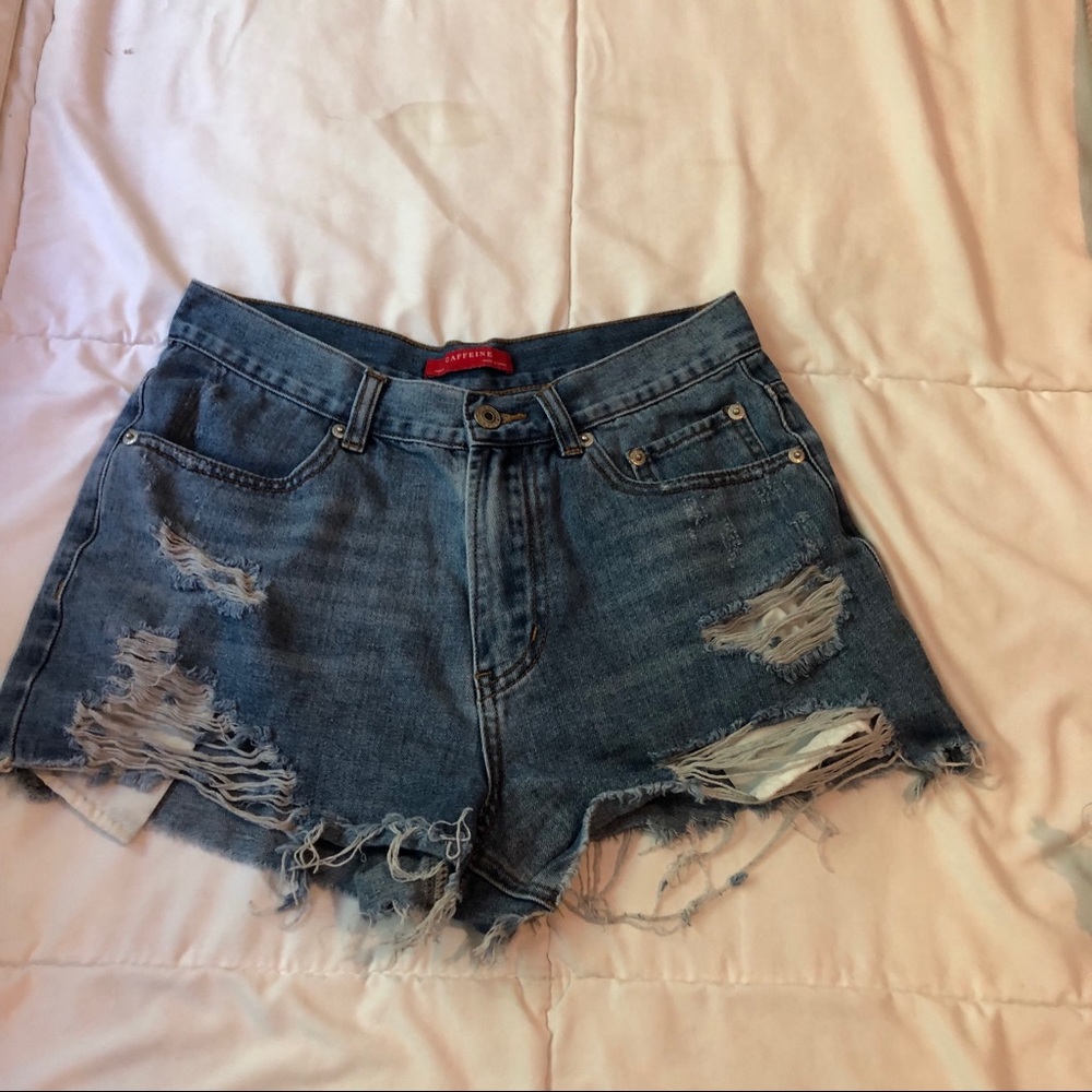 Caffeine high rise shorts medium wash ripped